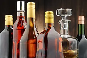 Deserted Liquor Store Prints: Composition with bottles of assorted alcoholic beverages