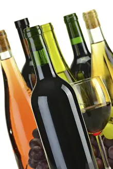 Alcoholic Beverages Prints: Composition bottles of wine of different sort