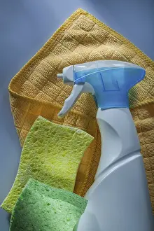 Graffiti Painting Art Prints: Composition of cleaning items on white background