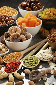 Assorted Nuts And Fruits Prints: Composition with dried fruits and assorted nuts