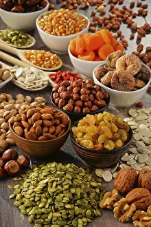 Vegetarian Food Photography Prints: Composition with dried fruits and assorted nuts