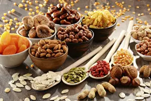 Vegetarian Food Photography Prints: Composition with dried fruits and assorted nuts