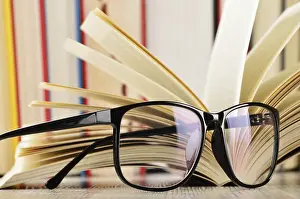 Educational Institution Art Print Prints: Composition with glasses and books on the table