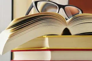 Composition With Books Prints: Composition with glasses and books on the table