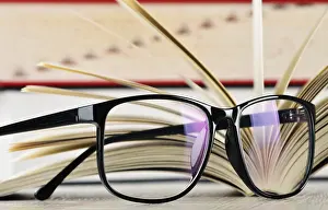 Educational Institution Art Print Prints: Composition with glasses and books on the table