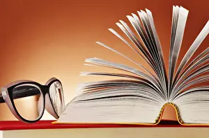 Composition With Glasses And Books Prints: Composition with glasses and books on the table