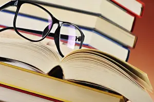 Educational Institution Art Print Prints: Composition with glasses and books on the table