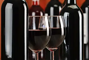 Gastronomy Still Life Prints: Composition with glasses and bottles of wine