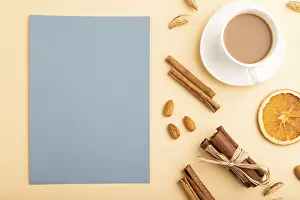 Orange Background Still Life Prints: Composition with gray paper sheet