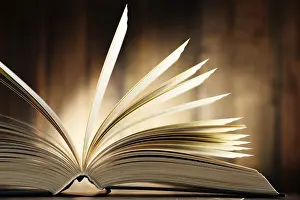 Empty Library Setting Prints: Composition with hardcover book on the table