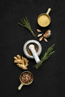 Ginger Root Nutrition Facts Prints: Composition with mixture of peppers