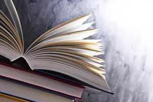 Deserted Library Scene Prints: Composition with open book