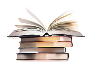 Composition With Books Prints: Composition with stack of books isolated on white