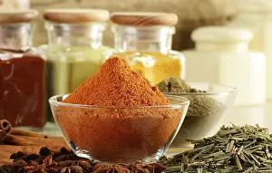 Kitchen Still Life Photography Prints: Composition with variety of spices on kitchen table