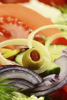 Balanced Diet Concept Image Prints: Composition with vegetable salad with olives