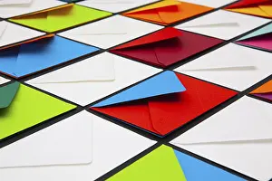 Holiday Composition Prints: Composition with white and colored envelopes on the table