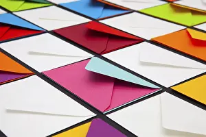 Holiday Composition Prints: Composition with white and colored envelopes on the table