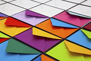 Glazed Tile Background Image Prints: Composition with white and colored envelopes on the table