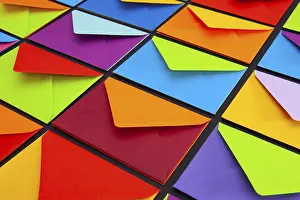 White Envelopes On Table Prints: Composition with white and colored envelopes on the table