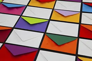 Holiday Composition Prints: Composition with white and colored envelopes on the table