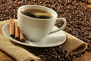 Caffeine Rich Beverage Prints: Composition with white cup of coffee