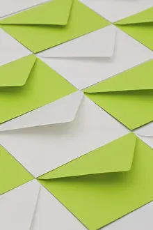 White Envelopes Prints: Composition with white and green envelopes on the table