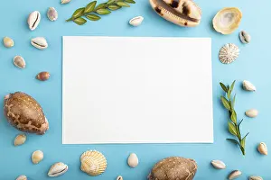 Blue Pastel Background Still Life Prints: Composition with white paper sheet