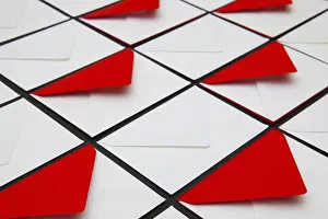 Glazed Tile Background Image Prints: Composition with white and red envelopes on the table