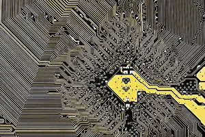 Close Up Computer Hardware Prints: Computer circuit board background close up