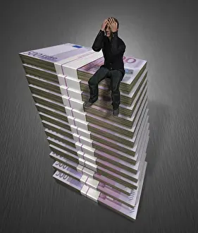 Piled Up Currency Prints: Computer graphics, man, pile, bills