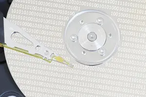 Data Storage Device Prints: Computer hard disk drive with read-write head on the disk