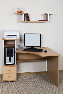 Empty Office Workspace Prints: Computer and printer on the desk in the office
