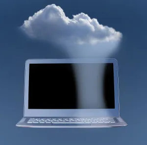 Cloud Computing Concept Prints: Concept image for cloud computing and online applications showing web services platform connected to laptop