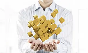 Computer Graphic Artwork Prints: Concept of technology integration and innovation presented by cube figure