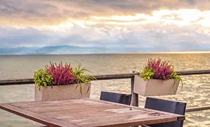Atmospheric Evening Sky Photography Prints: Conceptual image with an empty table
