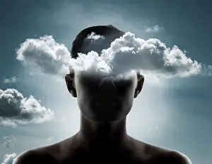 Fantasy Illustration Prints: A conceptual representation blending the human profile with clouds