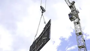 Modern Building Construction Prints: Construction of a modern building and a skyscraper
