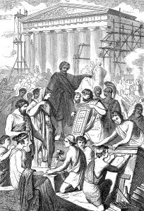 Historic City Centre Athens Prints: Construction of the Parthenon-Temple