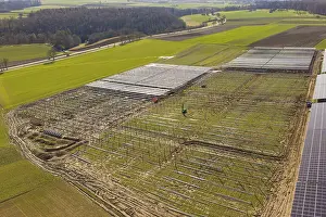 View From Above Construction Site Prints: Construction phase of a solar system in fields