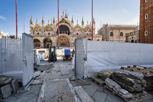 Historic Old Town Italy Prints: Construction site in front of St Mark's Basilica