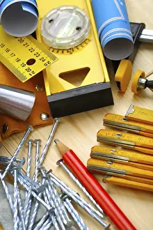 Construction Tools Prints: Construction tools on wood