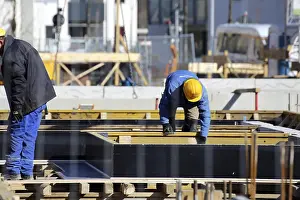 Construction Labor Prints: Construction work on the foundations of a large apartment building