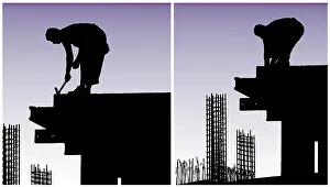 Construction Site Prints: Construction workers put formwork and armature