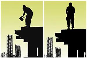Construction Site Prints: Construction workers put formwork and armature