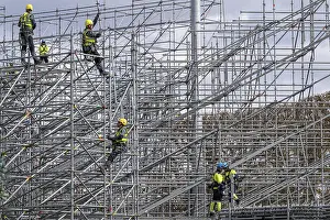 Urban Construction Work Prints: Construction workers on scaffolding