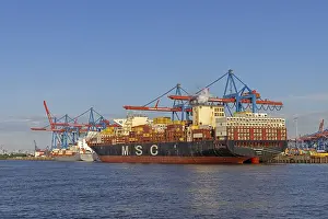 Prints of Container ships, Burchardkai container terminal, port, Hamburg, Germany Hamburg Prints: Container Ship Print at Burchardkai Terminal, Hamburg