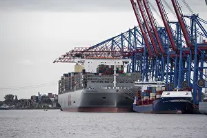 Container Terminal Prints: Container ships, loading cranes and stacks of containers