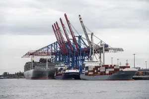 Container Terminal Prints: Container ships, loading cranes and stacks of containers