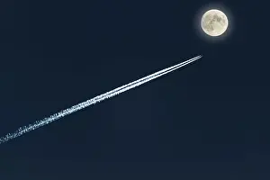 Celestial Body Photography Prints: Contrails and a full moon