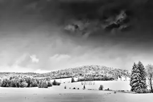 Southern Germany Landscapes Prints: Contrasting winter landscape with dramatic sky
